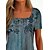 cheap Tees &amp; T Shirts-Women&#039;s T shirt Tee Blue Print Floral Casual Short Sleeve Square Neck Basic Regular Floral S