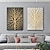 cheap Floral/Botanical Paintings-Abstract Gold Leaf Landscape Oil Painting on Canvas Handpainted Gold Foil Texture Acrylic 2 Sets Abstract Art Modern Art Minimalist Decor