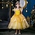 Недорогие Платья-Детский костюм принцессы Белль «Красавица и Чудовище» для девочек, многослойное платье с мультяшным рисунком и рюшами, кружевное желтое платье макси с короткими рукавами, милые платья стандартной посадки