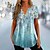 cheap Tees &amp; T Shirts-Women&#039;s T shirt Tee Pink Blue Green Button Print Floral Holiday Weekend Short Sleeve V Neck Tunic Basic Regular Floral Painting S