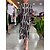 cheap Midi Dresses-Women&#039;s Casual Dress Satin Dress Sheath Dress Long Dress Maxi Dress Fashion Casual Geometric Print Daily Vacation Going out Crew Neck Long Sleeve Dress Loose Fit Black Summer Spring S M L XL XXL