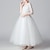 cheap Party Dresses-Flower Girl&#039;s Dress  Solid Color 3/4 Length Sleeve Performance Wedding Homecoming Dress Lace Mesh First Communion Dress For Girls Fashion Adorable Princess Maxi  Lace Swing Dress Summer Spring