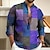 cheap Men&#039;s Henley Shirt-Men&#039;s Shirt Color Block Graphic Prints Geometry Stand Collar Yellow Blue Purple Gray Outdoor Street Long Sleeve Print Clothing Apparel Fashion Streetwear Designer Casual