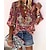 cheap Blouses &amp; Shirts-Women&#039;s Shirt Blouse Pink Red Blue Button Print Graphic Casual Long Sleeve V Neck Basic Regular S