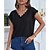 cheap Tees &amp; T Shirts-Women&#039;s T shirt Tee Black White Light Blue Lace Trims Plain Daily Weekend Half-Sleeve V Neck Basic Regular S
