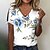 cheap Women&#039;s Clothing-Women&#039;s T shirt Tee White Blue Green Button Cut Out Floral Holiday Weekend Short Sleeve V Neck Basic Regular Floral Painting S