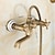 Недорогие Уличный душ-традиционный смеситель для душа с изливом для ванны с ручным душем, винтажный латунный двойной излив, настенный керамический смеситель