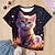 cheap Girl&#039;s 3D T-shirts-Girls&#039; 3D Graphic Animal Cat T shirt Tee Short Sleeve 3D Print Summer Spring Active Fashion Cute Polyester Kids 3-12 Years Outdoor Casual Daily Regular Fit