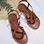 billige Sandaler til kvinder-kvinders strappy sandaler romerske sandaler boho strand flade sandaler plus size daglig strand sommer flad hæl åben tå mørkebrun sort beige