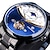 お買い得  機械式腕時計-forsining メンズ腕時計自動ゴールデンサンムーンフェイズスチールバンドブラックホワイトフェイスビジネス機械式リロイやつ