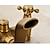 abordables Accesorios de ducha al aire libre-juego de grifo de sistema de ducha tradicional con caño de bañera con rociador de ducha manual de mano, válvula mezcladora de cerámica montada en la pared de caño doble de latón vintage