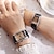 זול שעוני קוורץ-שעון אופנה יוניסקס מרובע זוג ספרות רומיות פשוט בסגנון שעון זוג חדש גברים ונשים רצועת עור מזדמנת קוורץ שעון יד זוגי