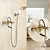 cheap Outdoor Shower Fixtures-Traditional Shower System Faucet Set with Bathtub Spout with Heldhand Handshower Spray, Vintage Brass Dual Spout Wall Mounted Ceramic Mixer Valve