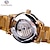 voordelige Mechanische Horloges-forsining mannen horloge automatisch gouden zon maanfase stalen band zwart wit gezicht zakelijke mechanische reloj hombre