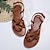 billige Sandaler til kvinner-kvinners strappy sandaler romerske sandaler boho strand flate sandaler plus size daglig strand sommer flat hæl åpen tå mørk brun svart beige
