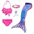 baratos Fato de banho Sereia-Biquíni infantil de cinco peças para natação, roupas de banho com estampa fofa de arco-íris de 3 a 10 anos primavera rosa vermelho