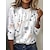 economico T-Shirt da donna-Per donna maglietta Floreale Per eventi Fine settimana Stampa Bianco Manica lunga Essenziale Rotonda Autunno inverno