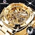 abordables Relojes mecánicos-Forsining hombres reloj mecánico de lujo esfera grande negocio de la moda esqueleto hueco automático automático luminoso impermeable reloj de acero inoxidable