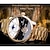 abordables Relojes mecánicos-Reloj forsining para hombre, automático, dorado, sol, luna, fase, banda de acero, cara blanca y negra, reloj mecánico de negocios para hombre