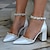 cheap Wedding Shoes-Wedding Shoes for Bride Bridesmaid Women Closed Toe Pointed Toe White Faux Leather Pumps With Rhinestone Crystal  Chunky Heel Wedding Party Valentine&#039;s Day Elegant Classic Ankle Strap