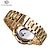 お買い得  機械式腕時計-forsining メンズ腕時計自動ゴールデンサンムーンフェイズスチールバンドブラックホワイトフェイスビジネス機械式リロイやつ