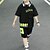 preiswerte Sets-2 Stück Kinder Jungen T-Shirt &amp; Shorts Kleidungsset Outfit Grafik Buchstabe Halbarm Tasche Baumwolle Set Training Sport Mode Cool Sommer Frühling 7-13 Jahre Schwarz Grün