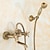 Недорогие Уличный душ-традиционный смеситель для душа с изливом для ванны с ручным душем, винтажный латунный двойной излив, настенный керамический смеситель