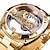 baratos Relógio Automático-Forsining relógios transparentes de dupla face dourado pulseira de couro de luxo relógio mecânico masculino
