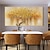 billiga Blom- och växtmålningar-handgjord oljemålning canvas väggkonst dekor original gyllene träd textur träd i full för heminredning med sträckt ram utan inner ram målning