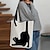 olcso Grafikus nyomtatott táskák-Női Teher Válltáska Vászon táska testreszab Oxfordi ruha Bevásárlás Szabadság Nyomtatás Nagy kapacitás Összecsukható Könnyű Cica Fekete / Vörös Egyedi nyomtatás Fehér