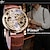 baratos Relógio Automático-WINNER Feminino Masculino Relógio mecânico Luxo Mostrador Grande Moda Negócio Esqueleto Automático - da corda automáticamente IMPERMEÁVEL Decoração Couro Assista