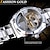 billige Mekaniske ure-forsining dobbelt side gennemsigtige ure gylden luksus læderrem herre mekanisk ur
