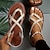 billiga Damsandaler-dam sandaler med remmar romerska sandaler boho strand platta sandaler plus size daglig strand sommar platt klack öppen tå mörkbrun svart beige