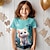 halpa tyttöjen 3d t-paidat-Tyttöjen 3D Kuvitettu Piirretty Kissa T-paita Lyhythihainen 3D-tulostus Kesä Kevät Aktiivinen Muoti söpö tyyli Polyesteri Lapset 3-12 vuotta ulko- Kausaliteetti Päivittäin Normaali