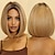 voordelige Synthetische trendy pruiken-bruine bob pruiken voor vrouwen blonde highlights korte rechte synthetisch haar middelste deel pruik