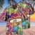 billige leirskjorter for menn-Herre Skjorte Hawaii skjorte Grafiske trykk Hippie Sopp Aftæpning Svart Svart / Lilla Rød Lilla Grønn Avslappet Hawaiisk Kort Erme Trykt mønster Knapp ned Klær Tropisk Hawaiisk Designer Fritid