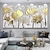 billiga Blom- och växtmålningar-handgjord oljemålning duk väggkonst dekor original guld blad blomsterkonst målning för heminredning med sträckt ram/utan innerram målning