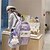 お買い得  子供とティーンのバックパック-女の子用の美しい紫色のバックパック。ウサギのぬいぐるみキーホルダーとメッシュポケット付き。10代の学生や日常使いに最適な軽量防水スクールバッグ。