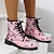 billige Kampstøvler-Dame Støvler Combat-boots utendørs Daglig Blomstret Ankelstøvler Flat hæl Punk Fritid Komfort PU Snøring Rosa Regnbue