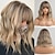 cheap Synthetic Trendy Wigs-Brown Wig with Highlight Bob Wigs with Bangs Shoulder Length Wavy Wig Middle Part Hair Wig for Women Christmas Party Wigs