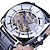 זול שעונים מכאניים-גברים שעון מכני צג גדול אופנתי עסקים שעון יד שלד אוטומטי נמתח לבד זורח עמיד במים סגסוגת עור שעון