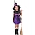 ieftine Seturi-2 Piese Copii Fete Halloween Animal Plasă Costume de rochie A stabilit Manșon scurt Modă Performanță Bumbac 7-13 ani Toamnă Băţ Secțiunea B Purple Long Witch pelerină violetă