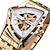 cheap Mechanical Watches-WINNER Triangle Skeleton Automatic Watch Stainless Steel Men Business Casual Irregular Triangle Mechanical Wristwatch Golden Punk Style Male Clock
