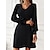 abordables Vestidos jerséi-Mujer Vestido de Suéter Vestido tipo jersey Vestido informal Mini vestido Prendas de punto Activo Moda Exterior Calle Diario Cita Escote en Pico Manga Larga Estriado 2023 Ajuste regular Negro Color