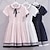 cheap Dresses-Kids Girls&#039; Dress Solid Color Stripe Short Sleeve Casual Cute Casual Cotton Above Knee Casual Dress A Line Dress Summer Spring 4-13 Years White Pink Blue