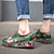 olcso Női magas sarkú cipők-Női Magassarkúak Platform Loafers Kézzel készített cipők Vintage cipők Napi Virágos Színes Fűző Ék sarkú Kerek orrú Szüret Alkalmi Kényelmes Bőr Báránybőr Fűzős Zöld