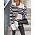 cheap Sweaters &amp; Cardigans-Women&#039;s Pullover Sweater Jumper Jumper Ribbed Knit Patchwork Shirt Collar Striped Daily Going out Stylish Casual Fall Winter Black S M L