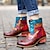 cheap Women&#039;s Heels-Women&#039;s Boots Booties Ankle Boots Handmade Shoes Daily Floral Color Block Booties Ankle Boots Winter Zipper Lace-up Block Heel Round Toe Vintage Casual Comfort Leather Sheepskin Zipper Dark Red