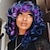 abordables Pelucas sintéticas de moda-pelucas rizadas cortas para mujeres negras peluca rizada grande mezclada suave de azul a púrpura con flequillo linda fiesta de cosplay rizada suelta peluca sintética diaria para mujeres afroamericanas