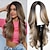 cheap Synthetic Trendy Wigs-Long Ombre Blonde mixed Brown Highlight Wavy Wig for WomenMiddle Part Curly Wavy Wig Natural Looking Synthetic Heat Resistant Fiber Wig for Daily Party Use 26IN